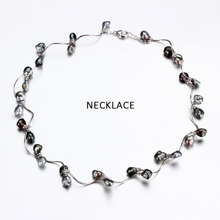 Sterling Silver Vintage Black Pearl Link Necklace