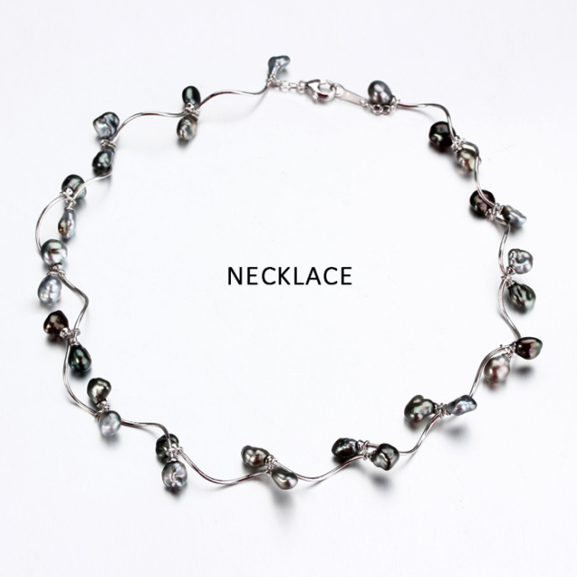 Sterling Silver Vintage Black Pearl Link Necklace
