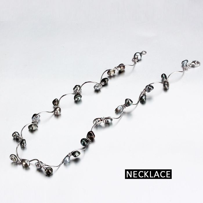 Sterling Silver Vintage Black Pearl Link Necklace