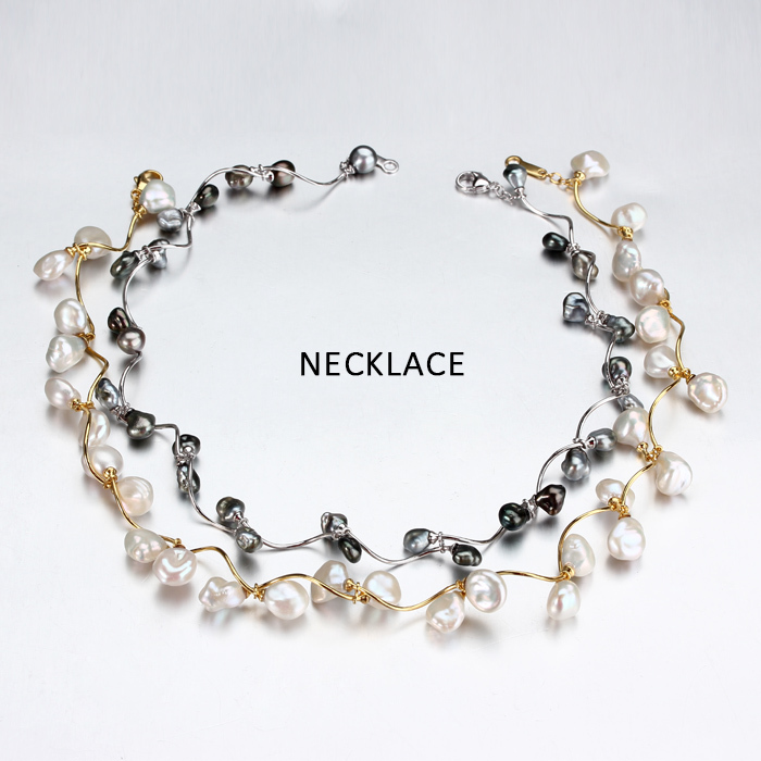 925 Sterling Silver Baroque Pearl Floral Necklace