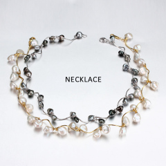 925 Sterling Silver Baroque Pearl Floral Necklace