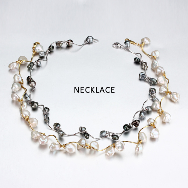 925 Sterling Silver Baroque Pearl Floral Necklace