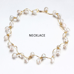 925 Sterling Silver Baroque Pearl Floral Necklace