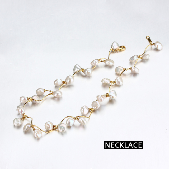 925 Sterling Silver Baroque Pearl Floral Necklace