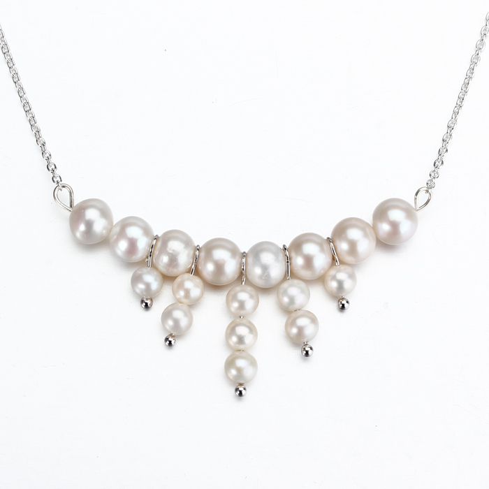 Sterling Silver Beaded Freshwater Pearl Necklace