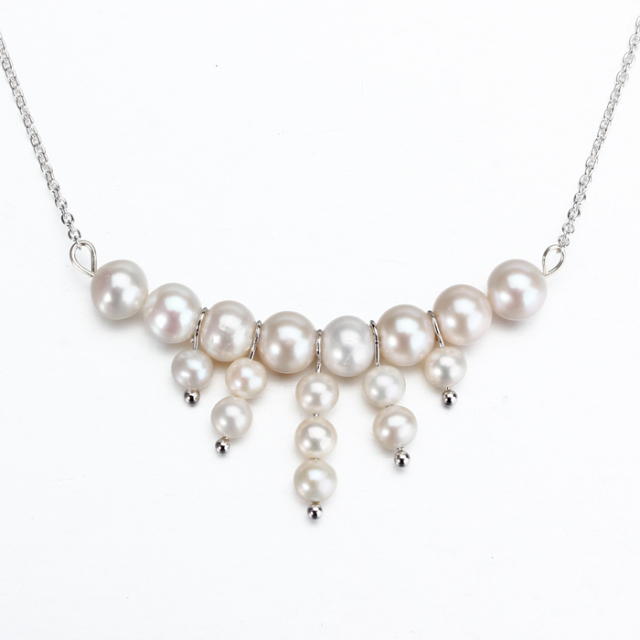 Sterling Silver Beaded Freshwater Pearl Necklace