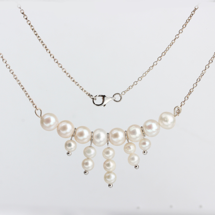 Sterling Silver Beaded Freshwater Pearl Necklace