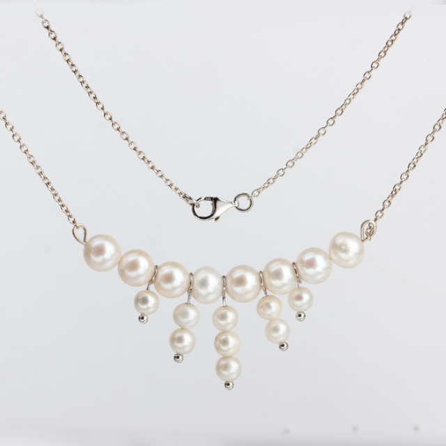 Sterling Silver Beaded Freshwater Pearl Necklace