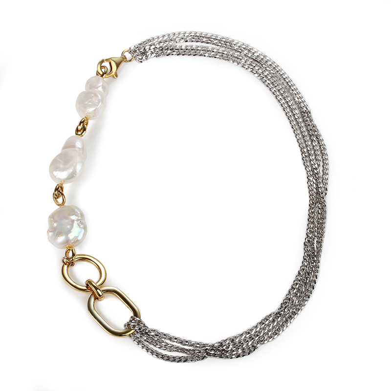 925 Sterling Silver Baroque Pearl Chain Necklace For Women