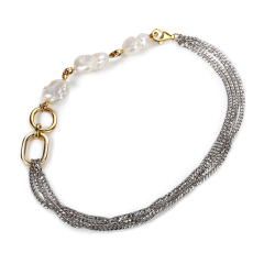 925 Sterling Silver Baroque Pearl Chain Necklace For Women