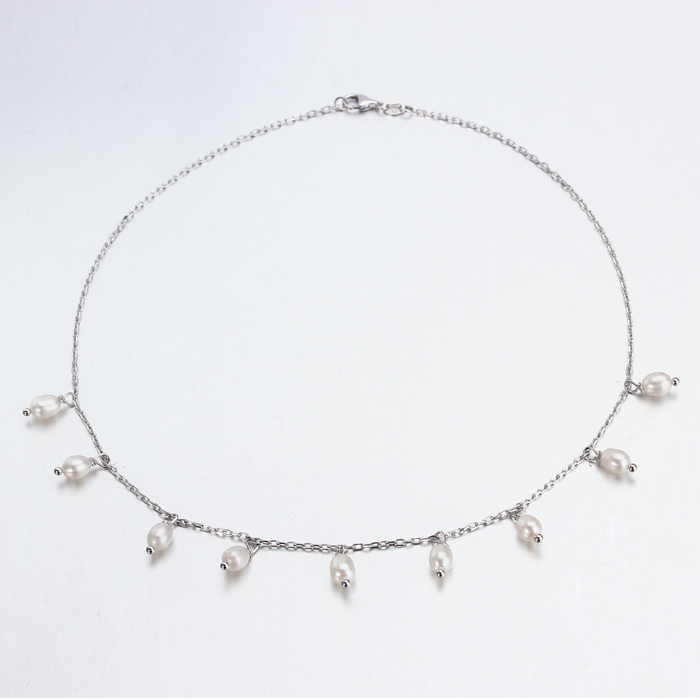 925 Sterling Silver Freshwater Pearl Chain Necklace For Women