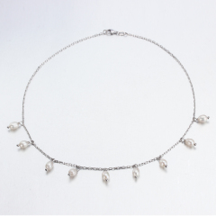 925 Sterling Silver Freshwater Pearl Chain Necklace For Women