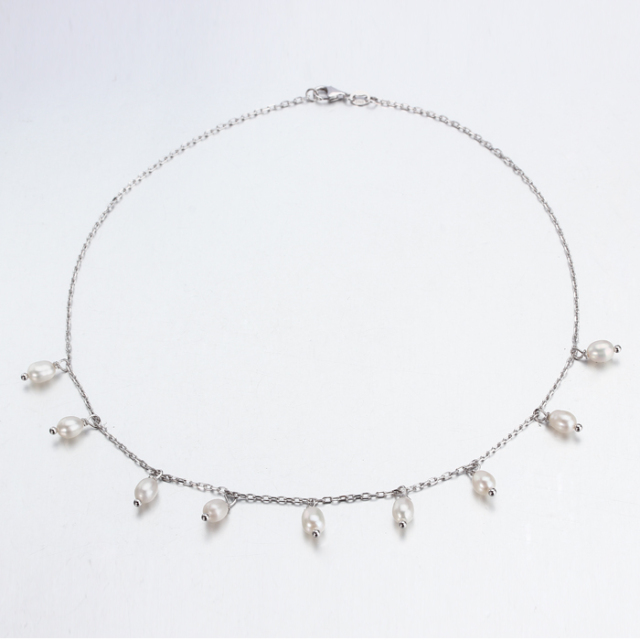 925 Sterling Silver Freshwater Pearl Chain Necklace For Women