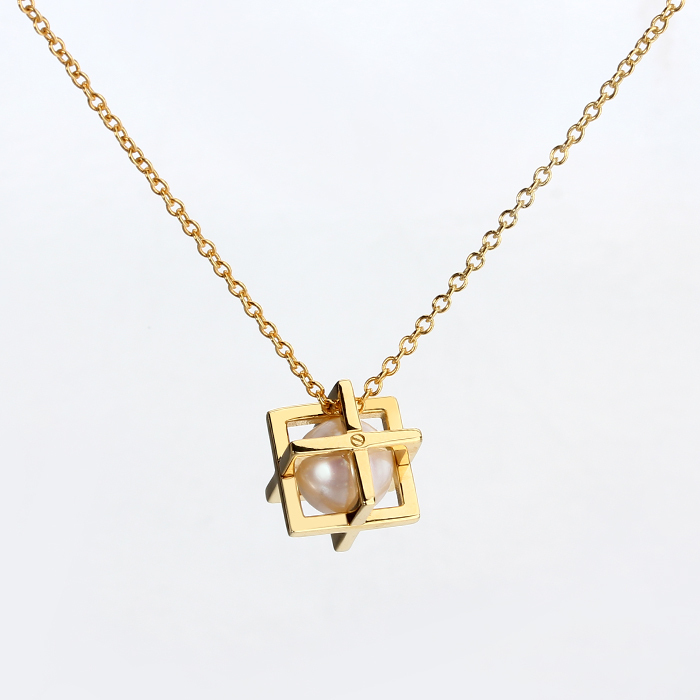 925 Sterling Silver Freshwater Pearl Cube Necklace