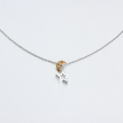 925 Sterling Silver Two Tone Color Moon And Star Necklaces