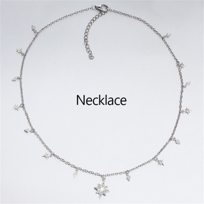 925 Sterling Silver Tiny Rhombus And Shiny Star Necklaces