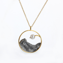 925 Sterling Silver Pearl Two-Tone Gold Plated Necklace