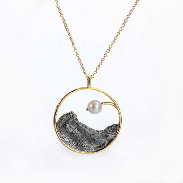 925 Sterling Silver Pearl Two-Tone Gold Plated Necklace
