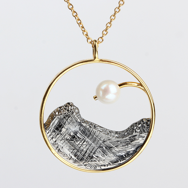 925 Sterling Silver Pearl Two-Tone Gold Plated Necklace