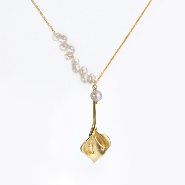 925 Sterling Silver Freshwater Pearl Flower Charm Fashion Necklace For Women