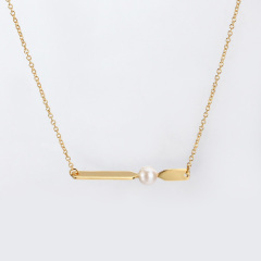 925 Sterling Silver Freshwater Pearl Bar Necklace
