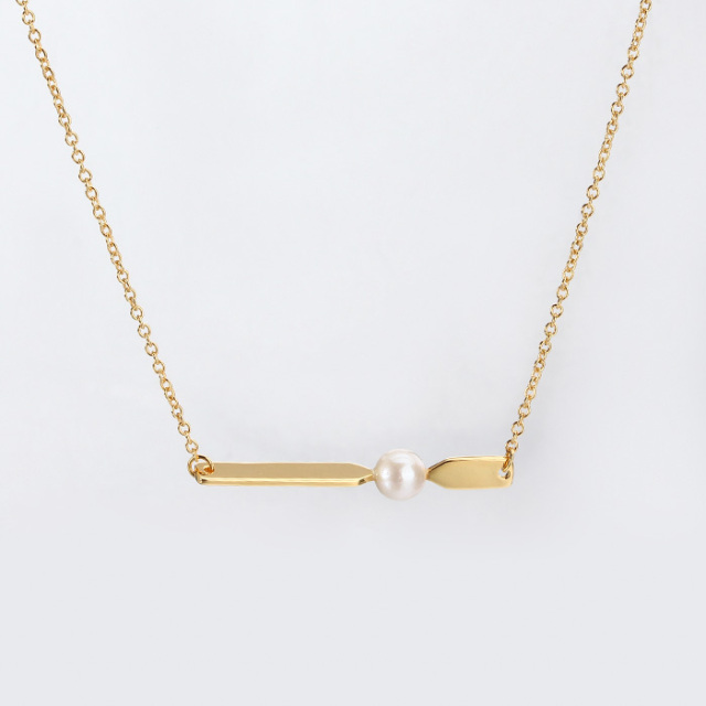 925 Sterling Silver Freshwater Pearl Bar Necklace