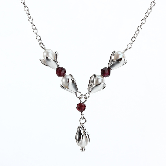 925 Sterling Silver Fresh Water Pearl And Gemstone Necklace