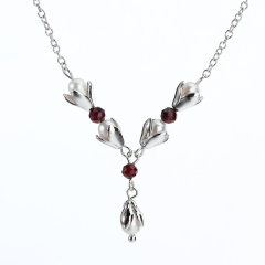 925 Sterling Silver Fresh Water Pearl And Gemstone Necklace