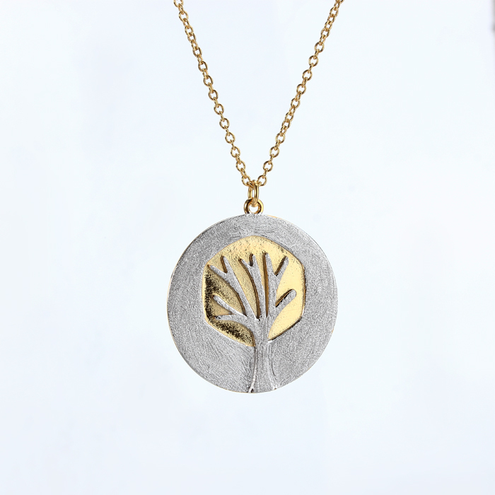 925 Sterling Silver Two Tone Plated Life Tree Necklaces
