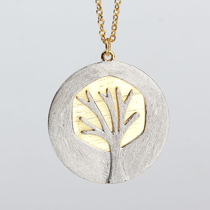 925 Sterling Silver Two Tone Plated Life Tree Necklaces