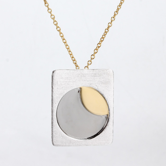 925 Sterling Silver Two Tone Plated Moon Engraved Necklaces