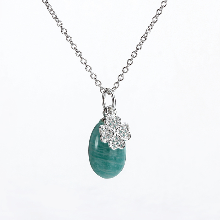925 Sterling Silver Gemstone Clover Pendant Necklace Jewelry