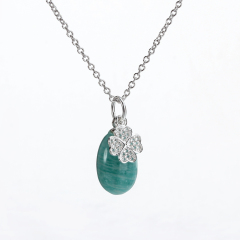 925 Sterling Silver Gemstone Clover Pendant Necklace Jewelry