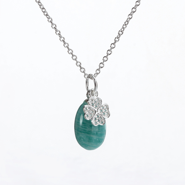 925 Sterling Silver Gemstone Clover Pendant Necklace Jewelry