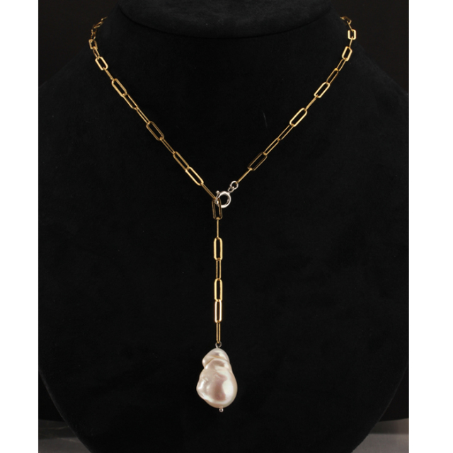 925 Sterling Silver Long Link Chain Baroque Pearl Necklace