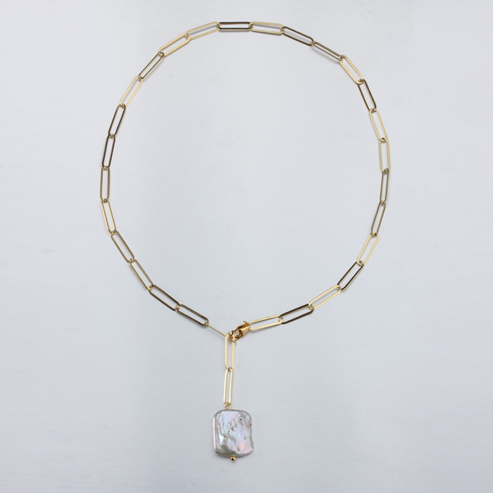 925 Sterling Silver Long Link Chain Baroque Pearl Hot Necklace
