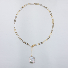 925 Sterling Silver Long Link Chain Baroque Pearl Hot Necklace