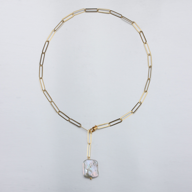 925 Sterling Silver Long Link Chain Baroque Pearl Hot Necklace