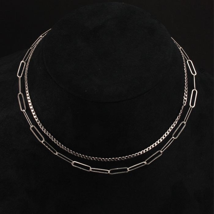 925 Sterling Silver Long Link Chain Two Layers Necklace