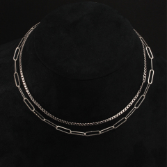 925 Sterling Silver Long Link Chain Two Layers Necklace