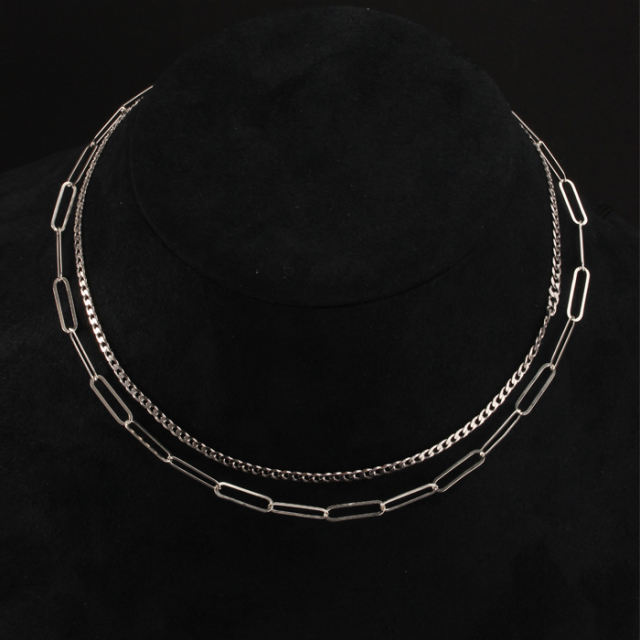 925 Sterling Silver Long Link Chain Two Layers Necklace