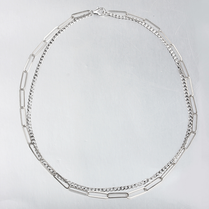 925 Sterling Silver Long Link Chain Two Layers Necklace