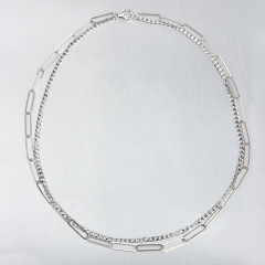 925 Sterling Silver Long Link Chain Two Layers Necklace
