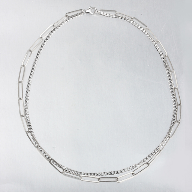 925 Sterling Silver Long Link Chain Two Layers Necklace