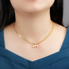 925 Sterling Silver Women Pearl Necklace Jewelry