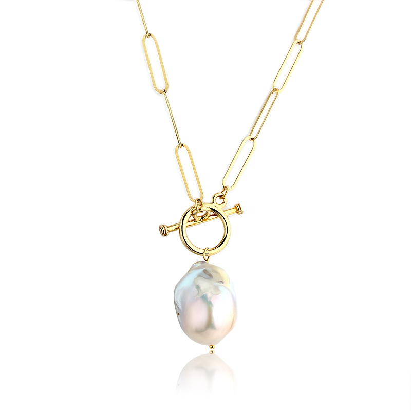 925 Sterling Silver Freshwater Baroque Pearl Long Link Necklace
