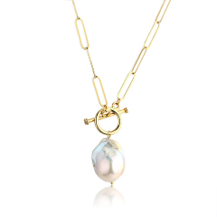 925 Sterling Silver Freshwater Baroque Pearl Long Link Necklace