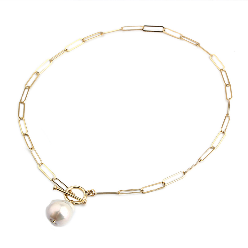 925 Sterling Silver Freshwater Baroque Pearl Long Link Necklace