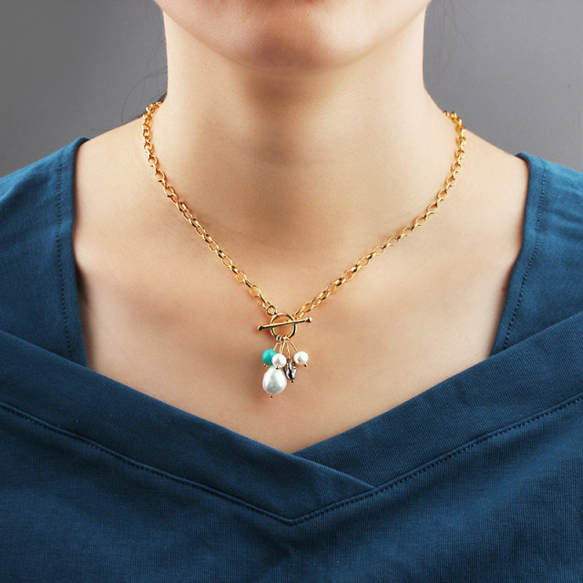 925 Sterling Silver Baroque Pearl And Tianhe Stone Necklace
