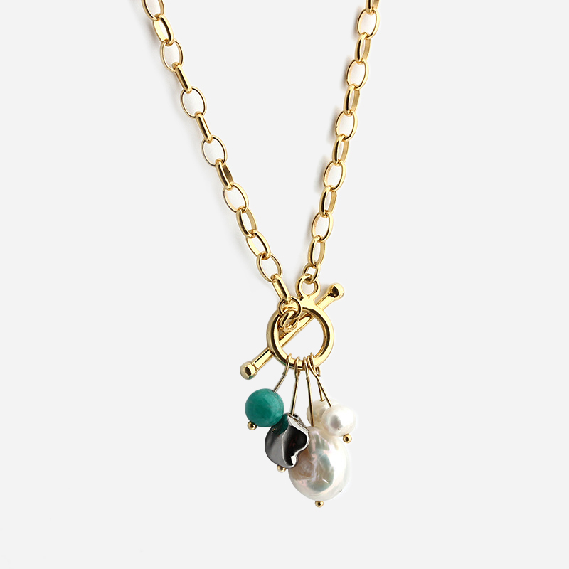 925 Sterling Silver Baroque Pearl And Tianhe Stone Necklace